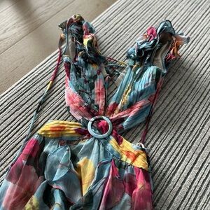 Hibiscus Flutter Cutout Floral Maxi Dress